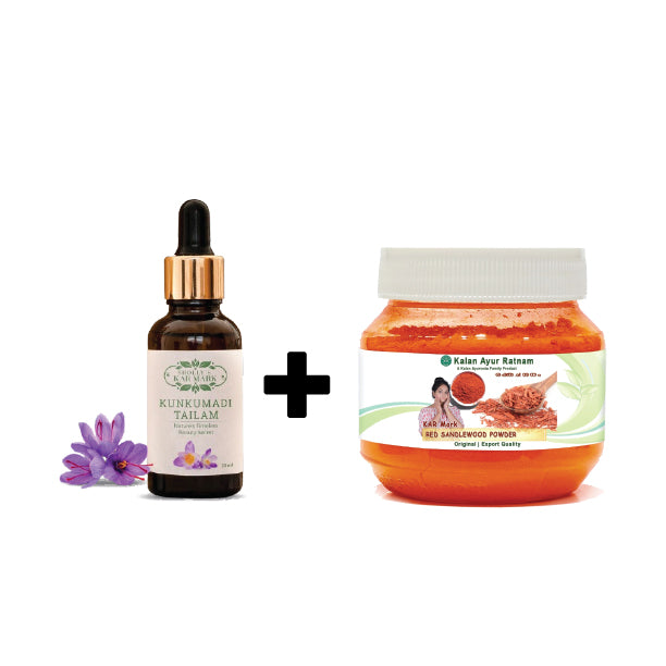 Premium Kumkumadi Thailam (15ml) + Red Sandal Wood Powder (100g)
